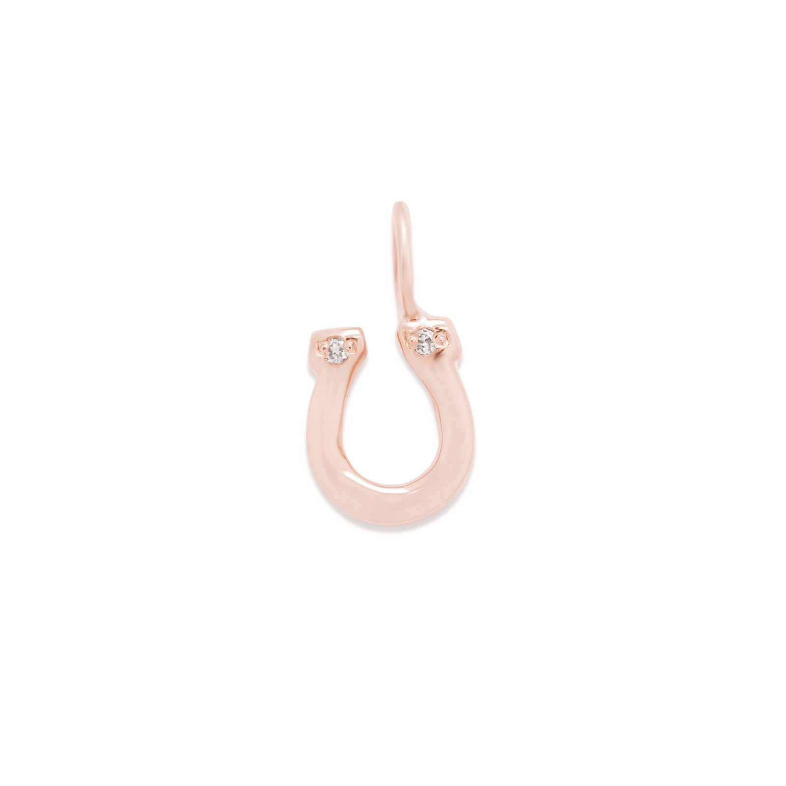 horseshoe charm necklace in 14k pink gold with diamonds or gemstones