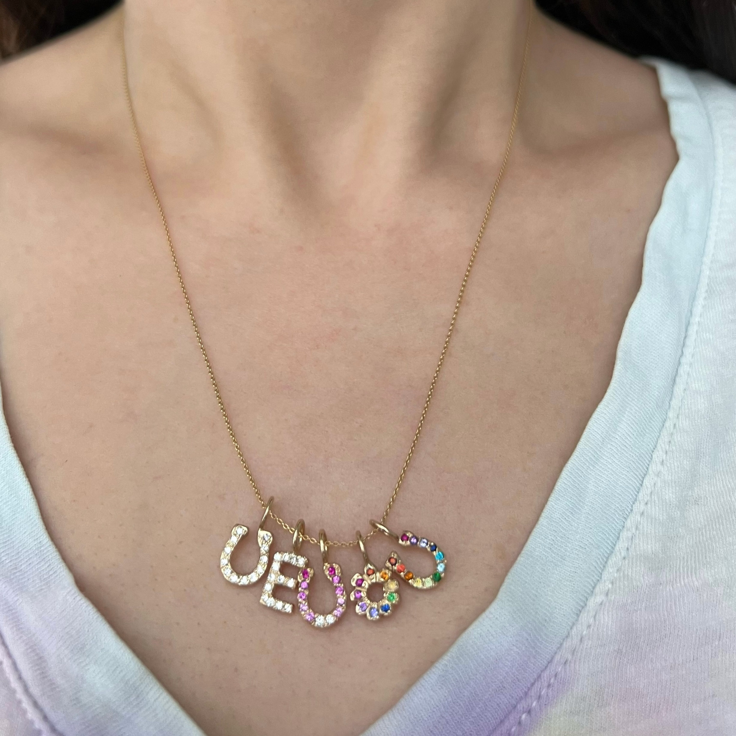 horseshoe charm necklaces in 14k gold diamonds and gemstones