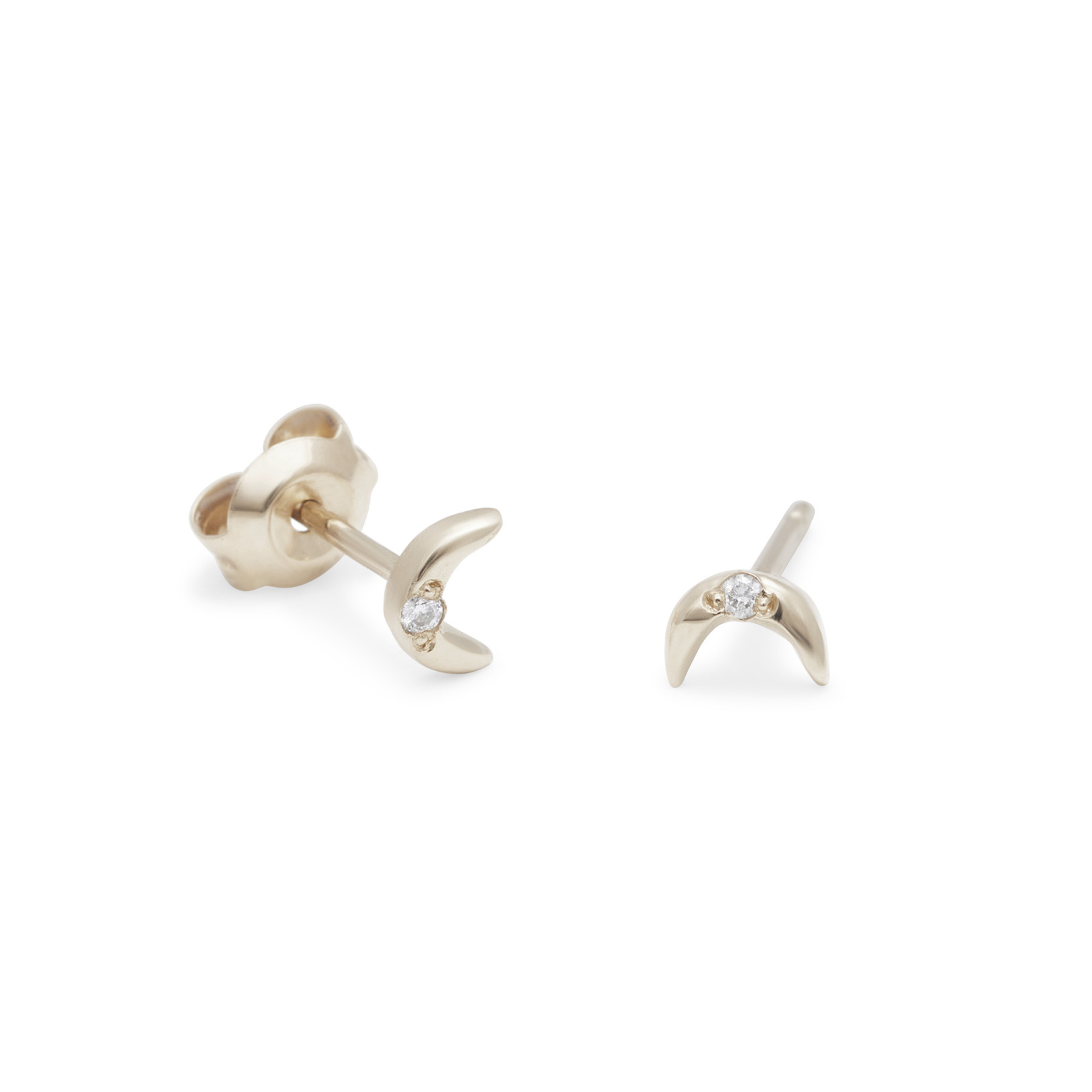 teeny tiny moon stud earrings 14k white gold