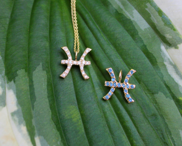 pisces gold charms with diamonds and gemstones