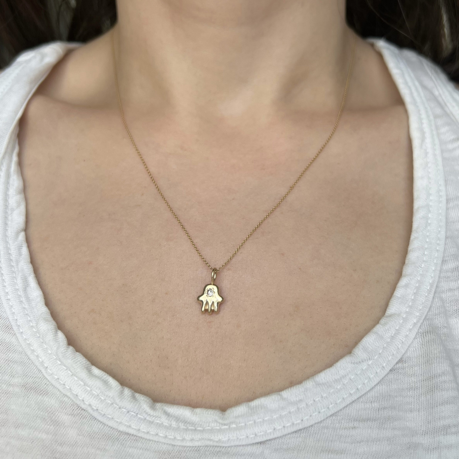 hamsa gold and diamond charm necklace