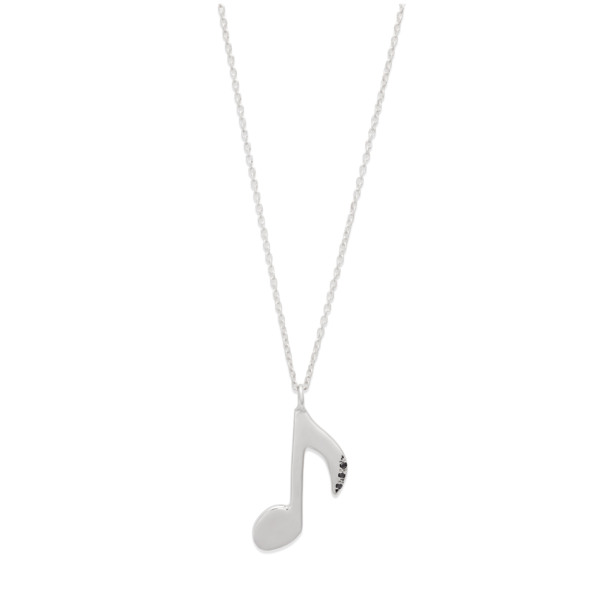 music note charm necklace black diamond 14k sterling silver