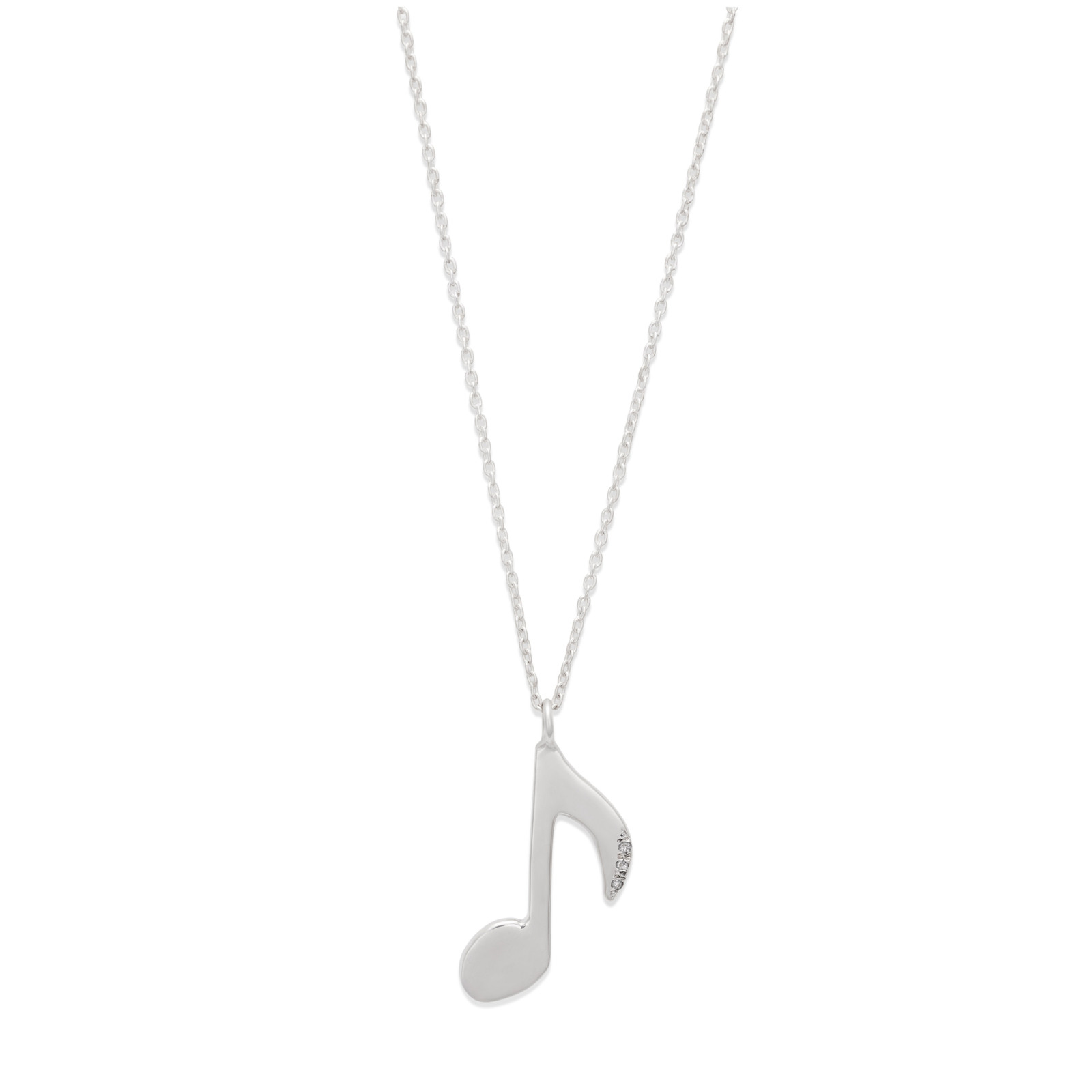 music note charm necklace white diamond 14k sterling silver