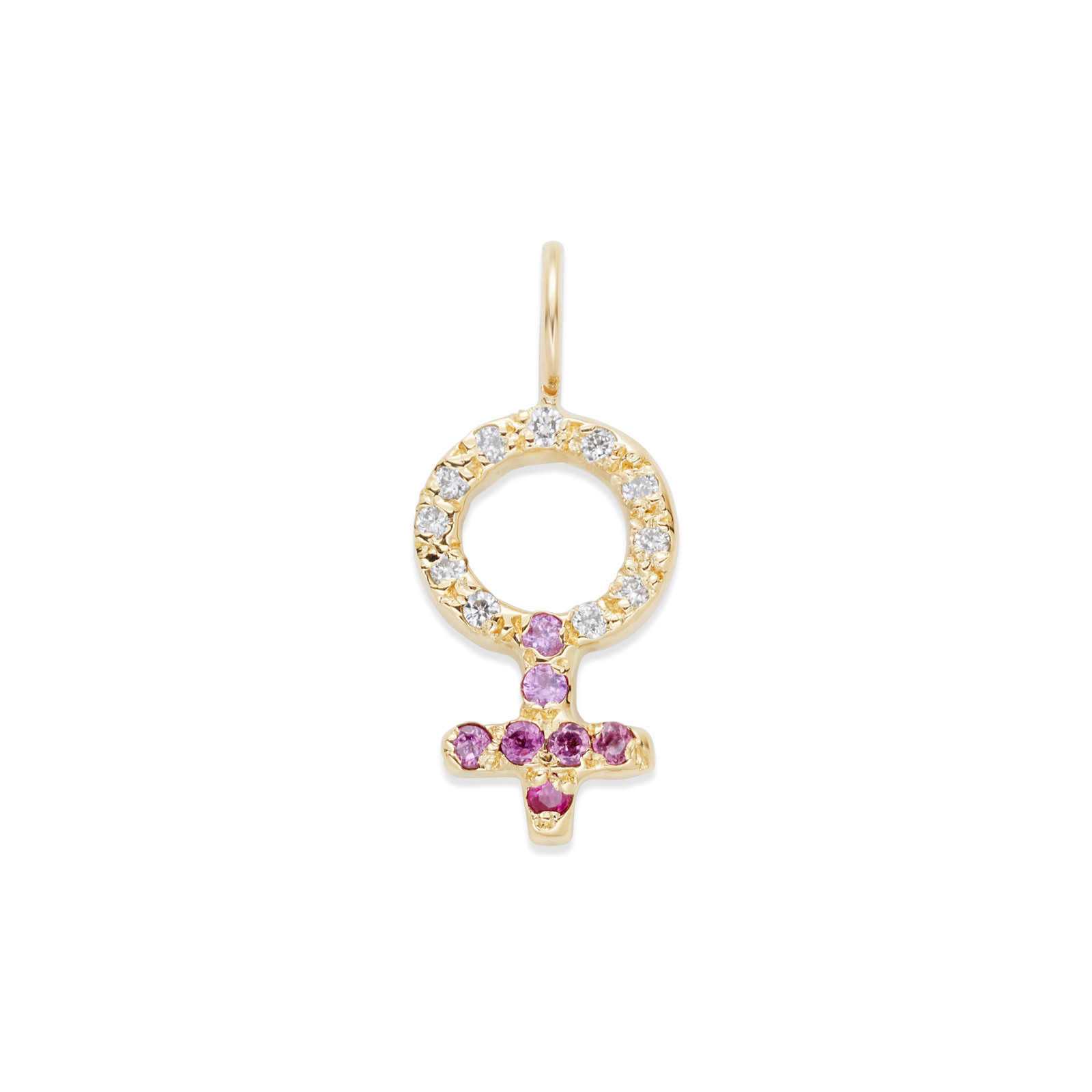 Female Symbol 14k Yellow Gold Charm with diamonds and gemstones