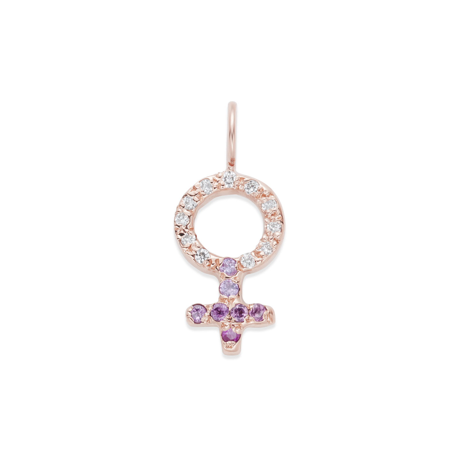Female Symbol 14k Pink Gold Charm with diamonds and gemstones