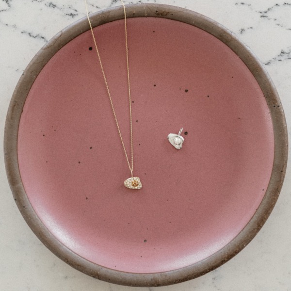 14k Gold Egg Charm Necklace with citrines and diamonds - Molly Yeh x Elisa Solomon