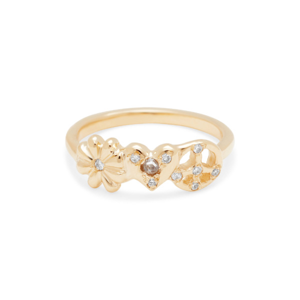 Peace Love Flowers Ring in 14k Yellow Gold