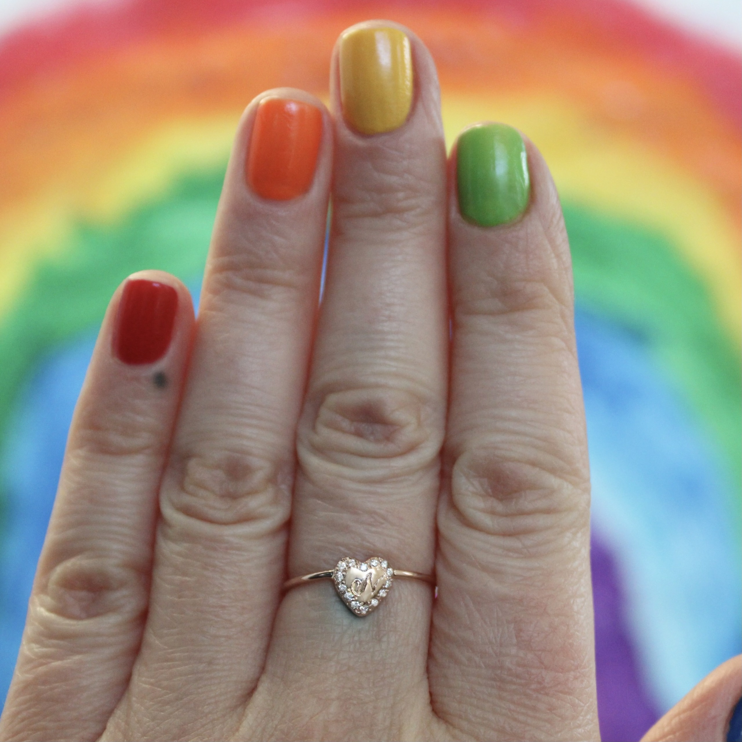 Engraved Diamond Heart Ring