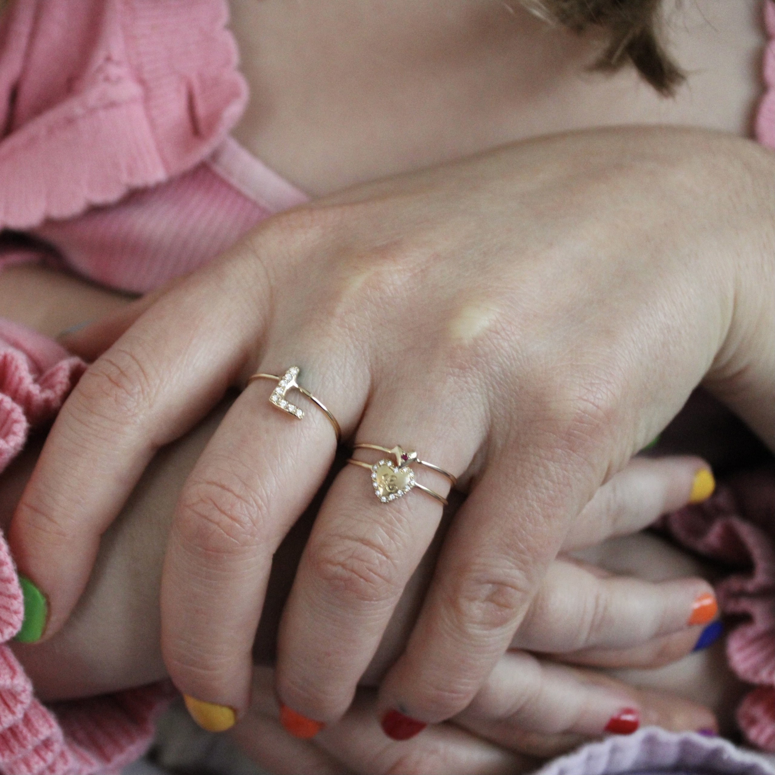 Engraved Diamond Heart Ring
