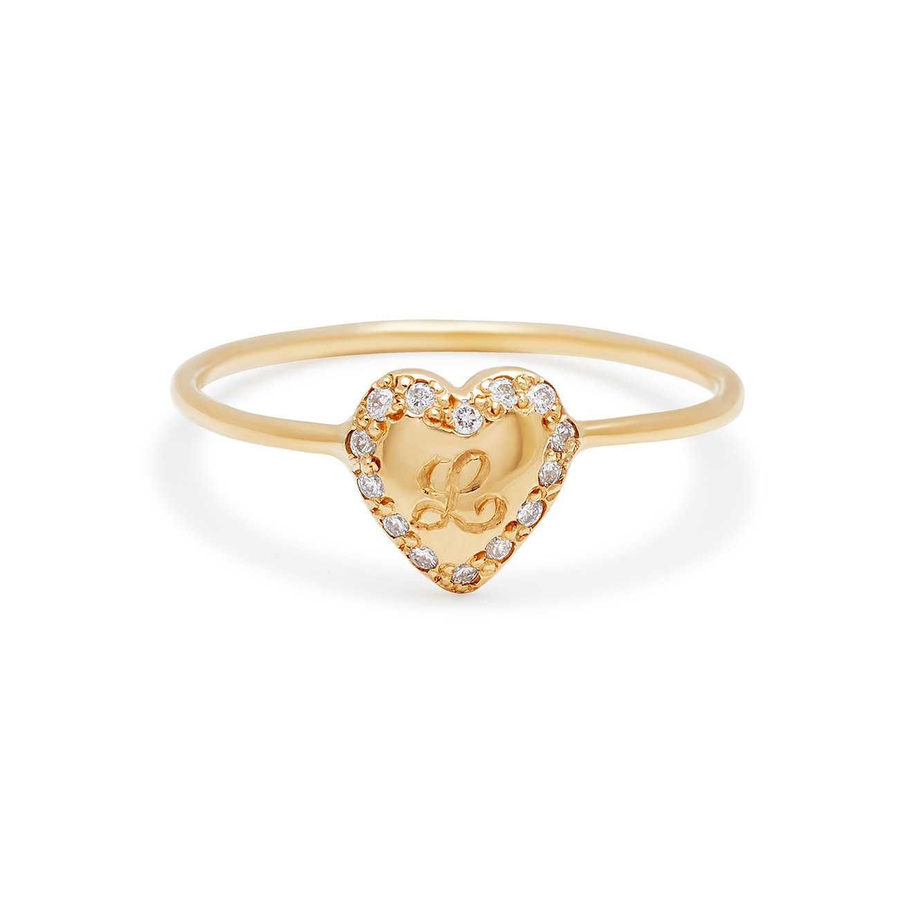 Personalized Engraved Diamond Heart Ring in 14k yellow gold with diamonds