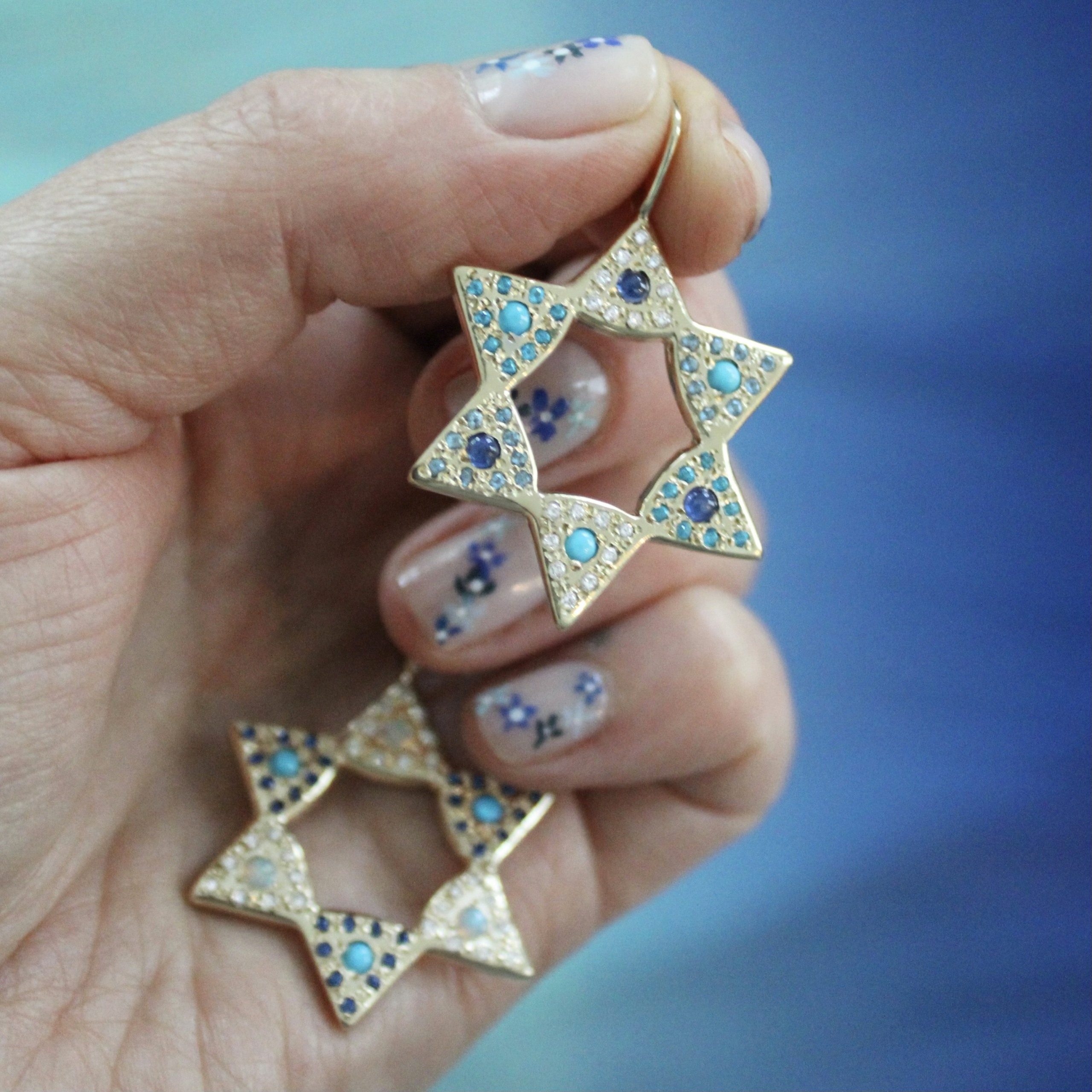 Blue Sapphire and Turquoise Large Star Charm