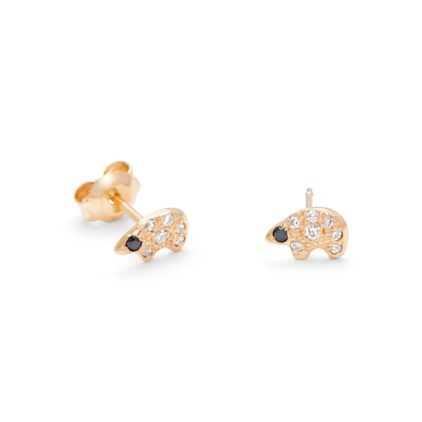 14k gold tiny polar bear diamond stud earrings