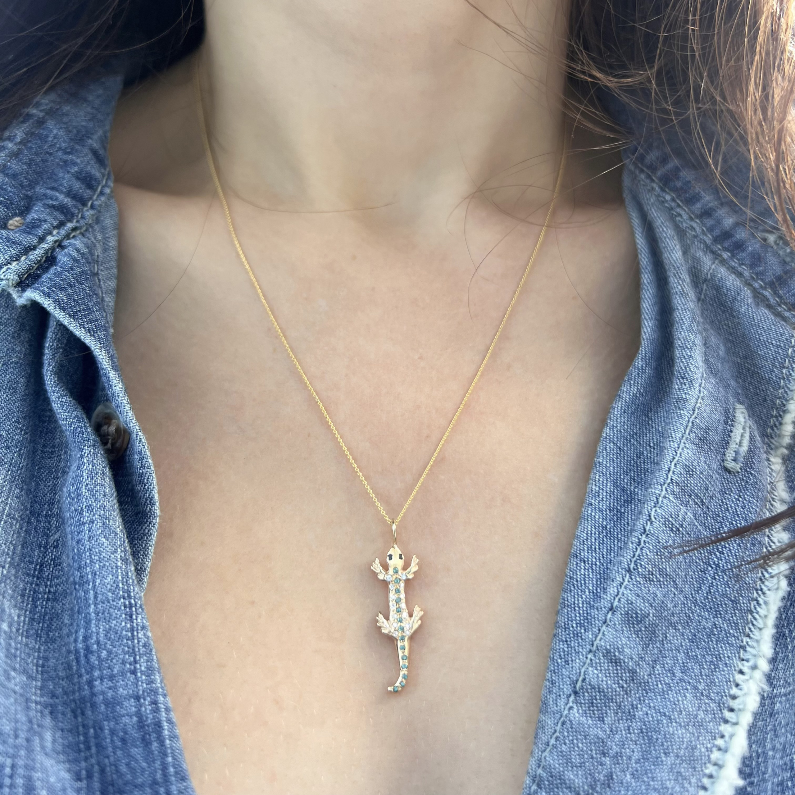 wearing the diamonds alexandrite gold salamander charm