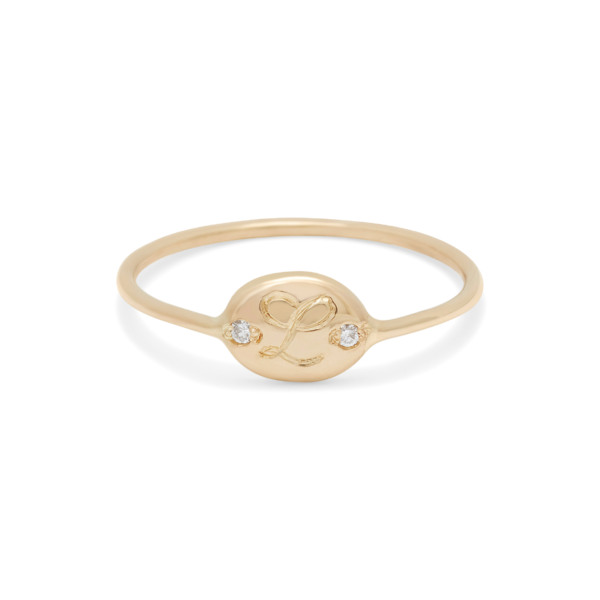 Teeny Oval Ring in 14k gold with diamonds