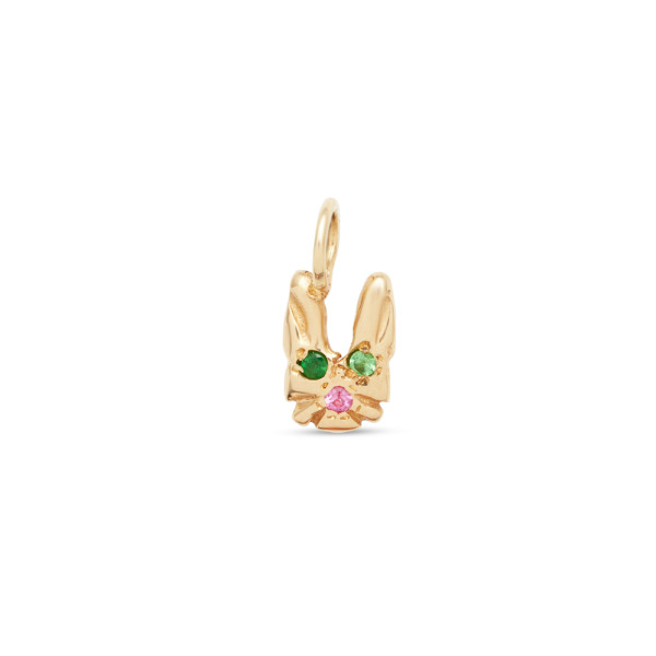 bunny charm 14k gold with diamonds/gemstones, close-up