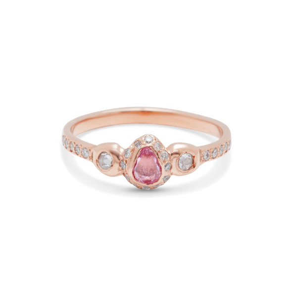 Pink Sapphire and Diamond Pear Ring pink gold