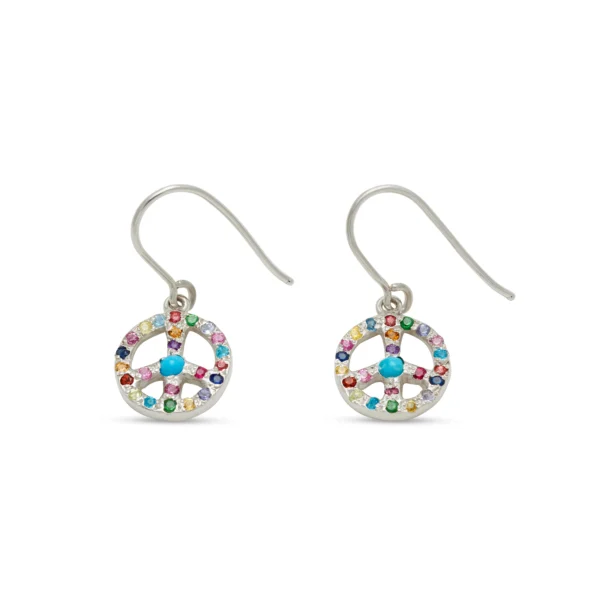 Sterling Silver Turquoise Multicolor Peace Dangling Earrings