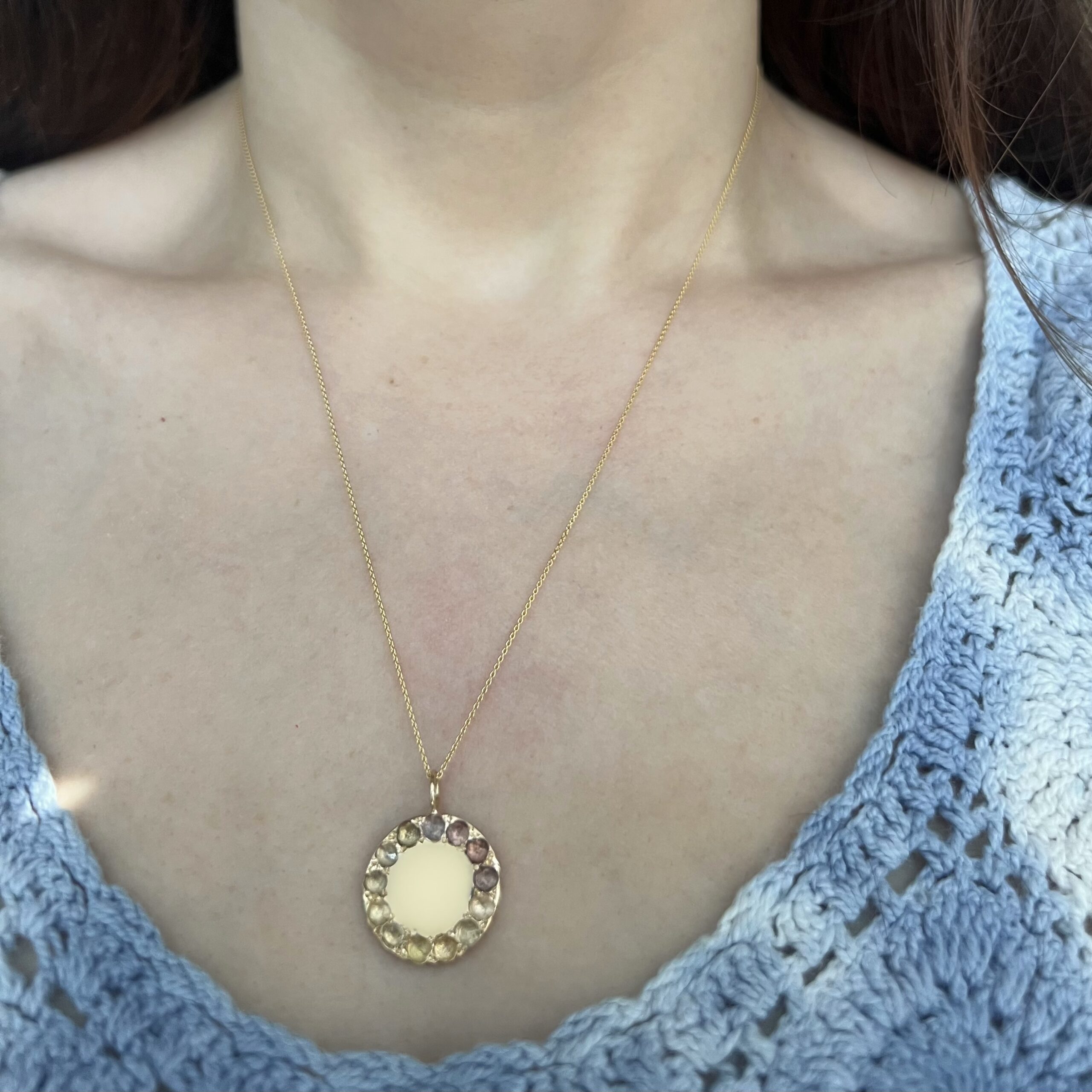 Red Peach Yellow Ombre Sapphire Large Circle Charm