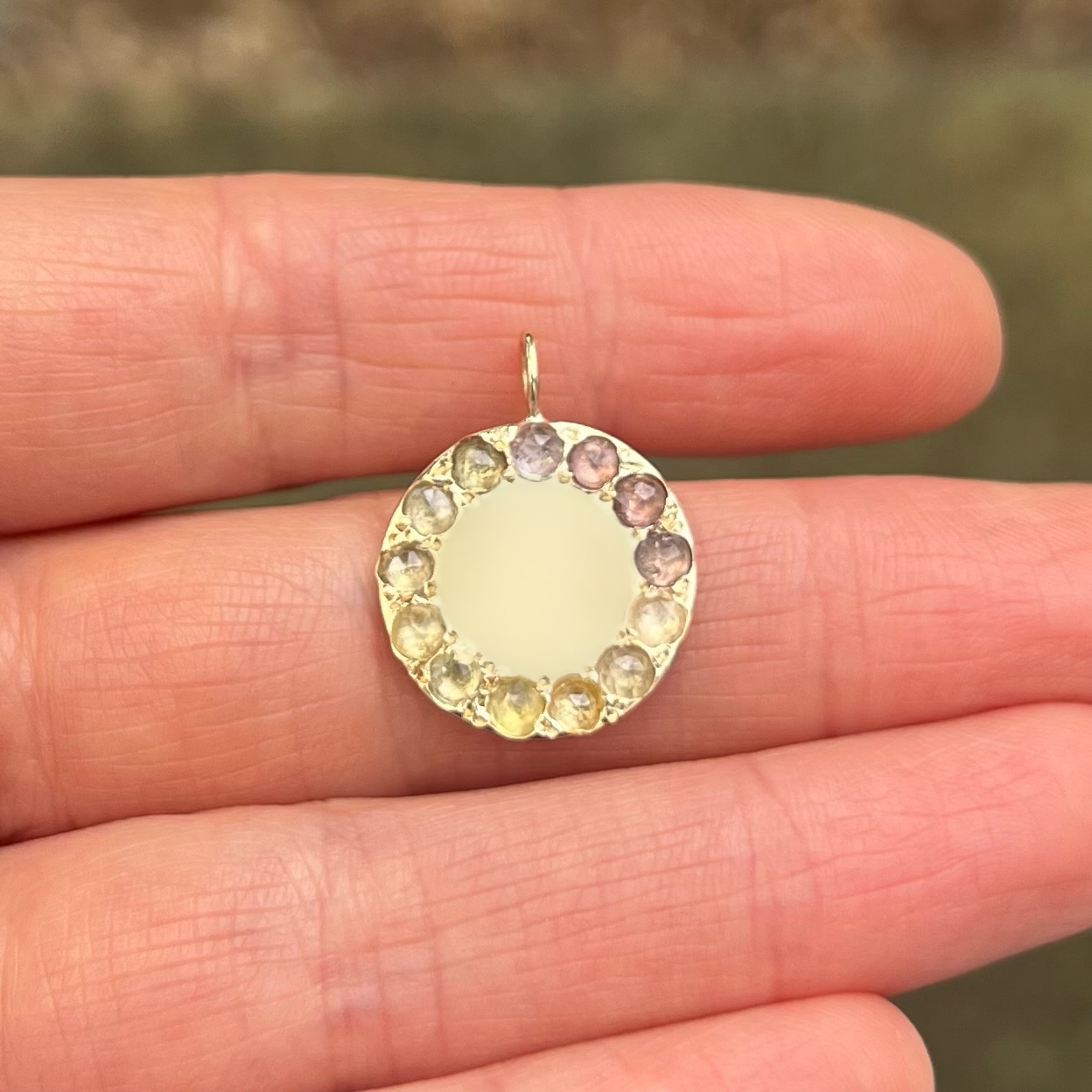 Red Peach Yellow Ombre Sapphire Large Circle Charm