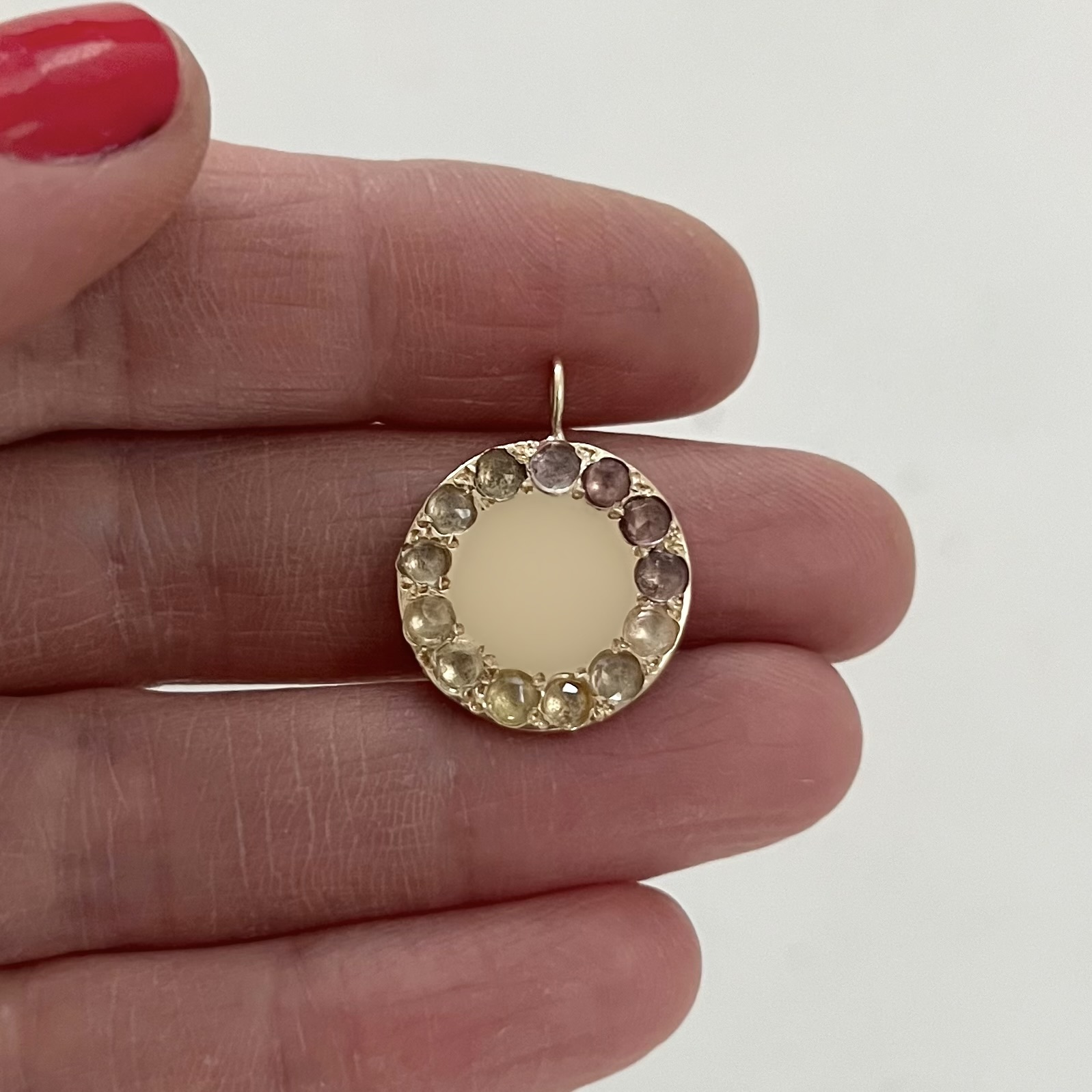 Red Peach Yellow Ombre Sapphire Large Circle Charm