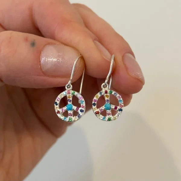 Sterling Silver Turquoise Multicolor Peace Dangling Earrings