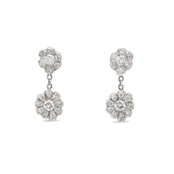 Diamond Flower Child Drop Earrings in Platinum with Diamonds