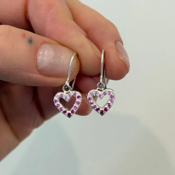 Sterling Silver Pink Ombre Heart Dangling Earrings