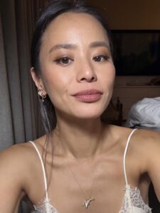 Jamie-Chung Jamie Chung wearing Elisa Solomon Jewelry pizza charm and fox charm and shooting star charm