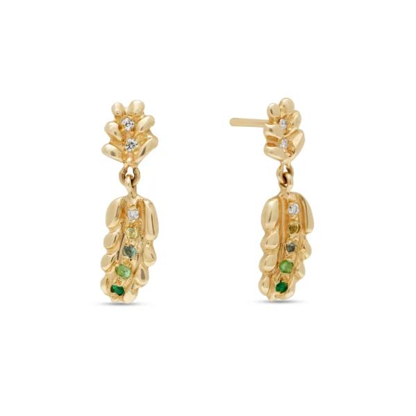 leaf drop earrings in gold