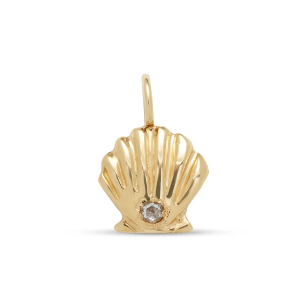 gold seashell charm with diamond