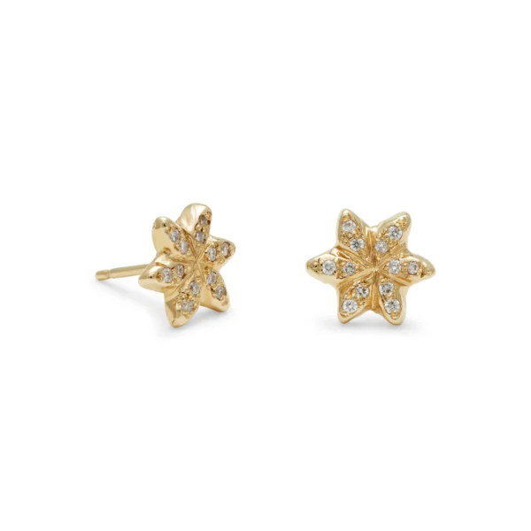 snowflake stud earrings in gold with white diamonds
