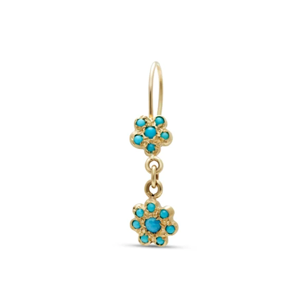gold flower drop earrings with turquoise gemstones